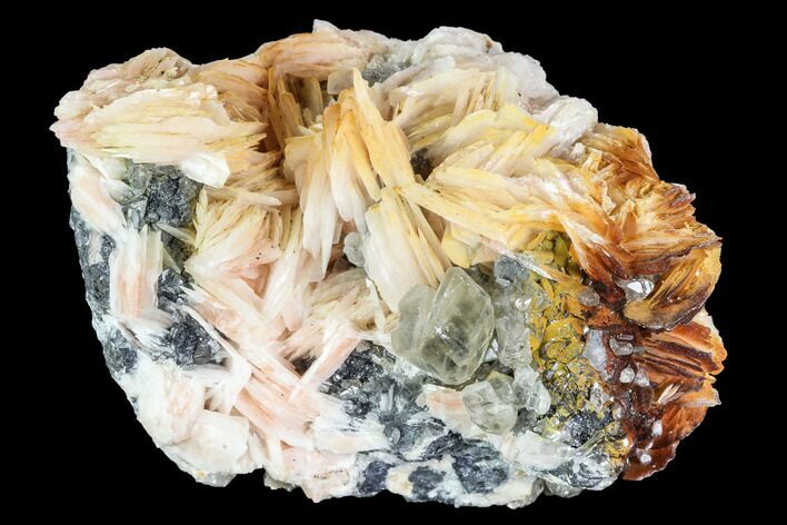 Cerussite Crystals with Bladed Barite on Galena - Morocco #100772